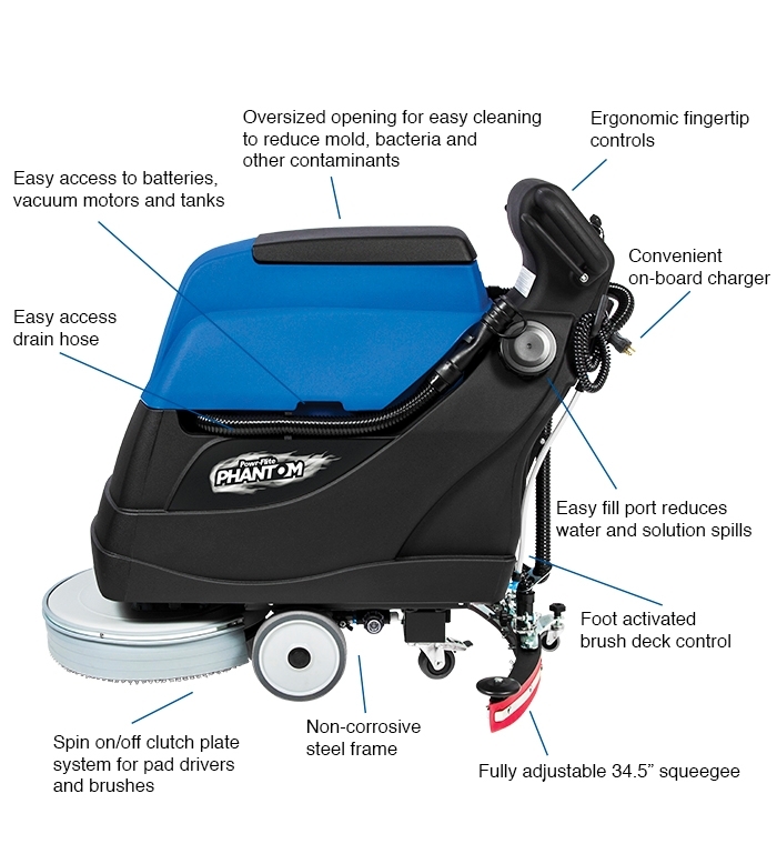 Electric Floor Scrubber Cleaner with 18” Power Mop Brushes Cordless 36V  Battery Powered